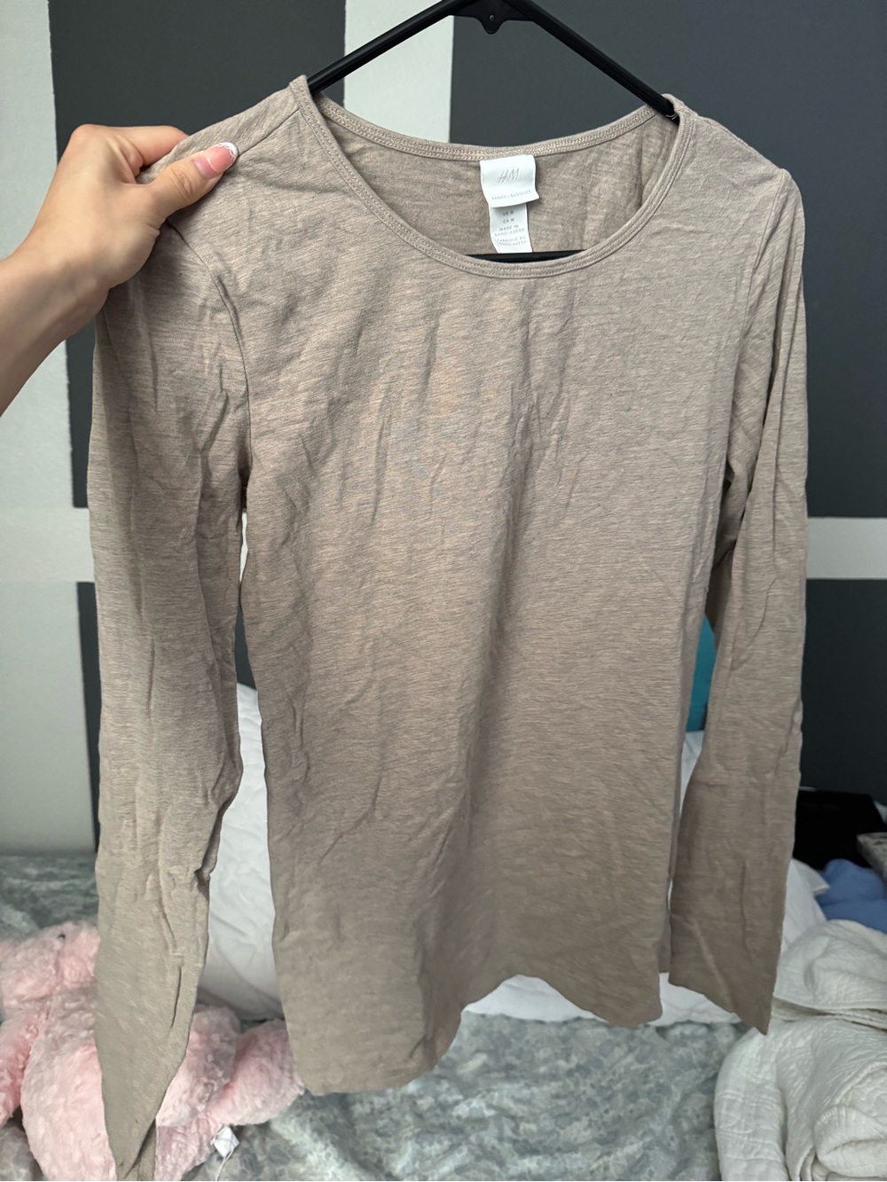 H&M Basics Crewneck Long Sleeve Top - Taupe Beige